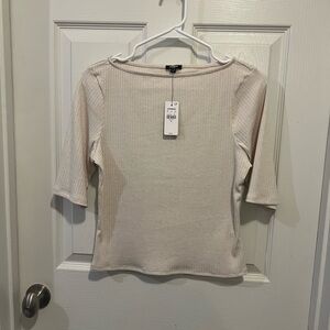 Express Ribbed Boatneck Top in Light Beige